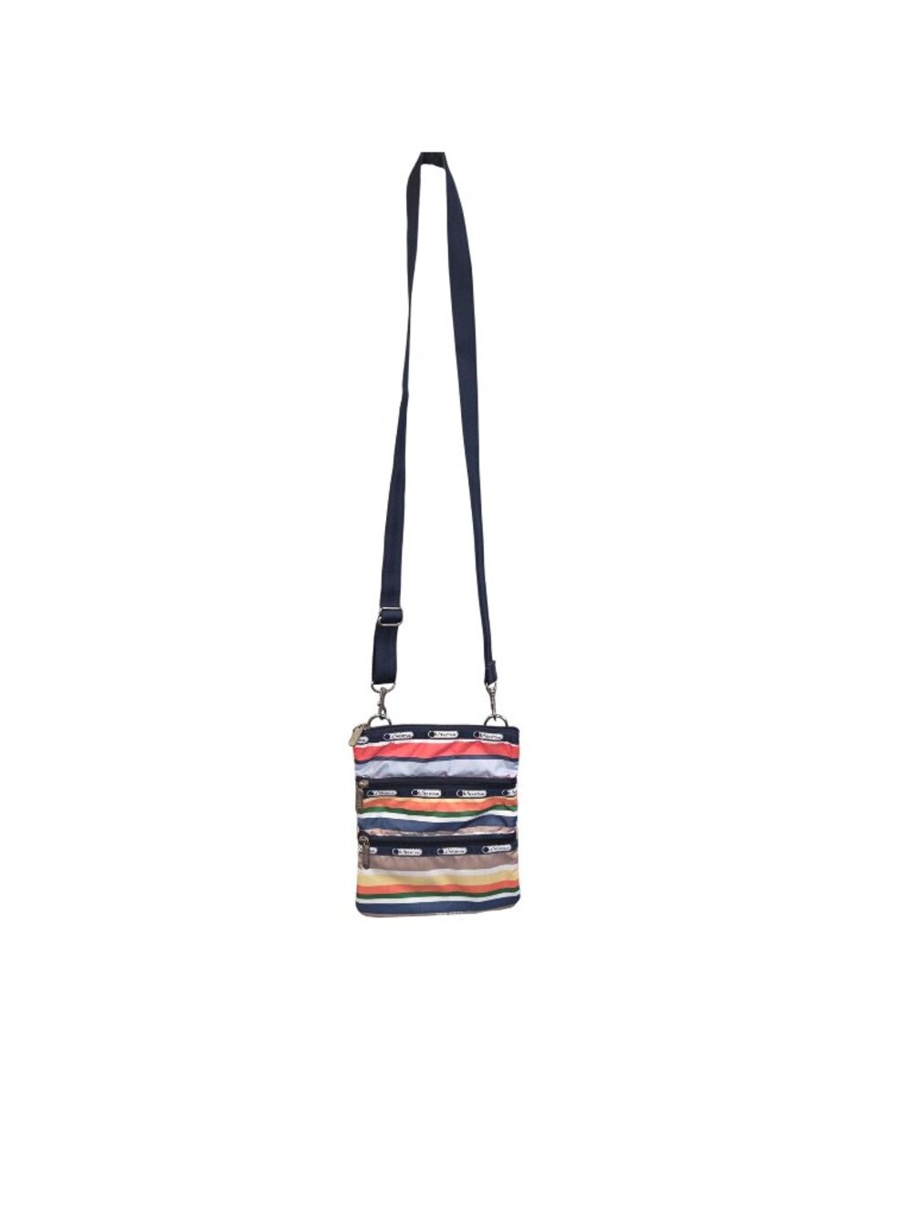 LeSportsac Rainbow Stripe Crossbody Bag Adjustable Strap & Multiple Zip Pockets